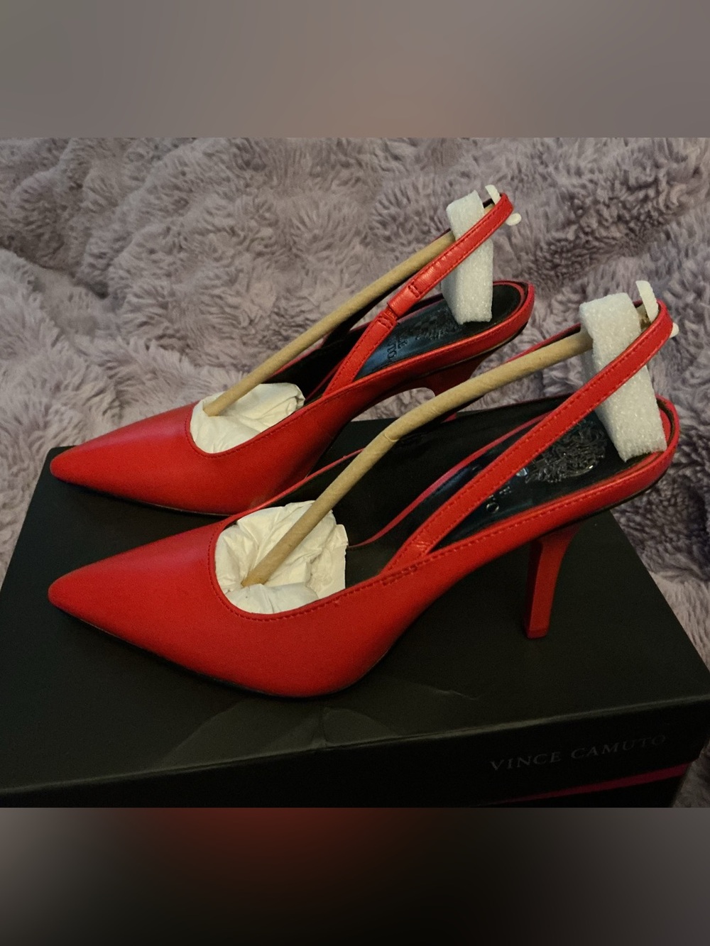 Vince Camuto Slingback Pointed Toe Pumps Passion Red Kidskin Leather 5M NIB